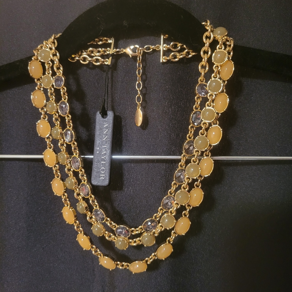 Ann Taylor NWT Gold Tone, Blue, Green and Yellow Layered Necklace